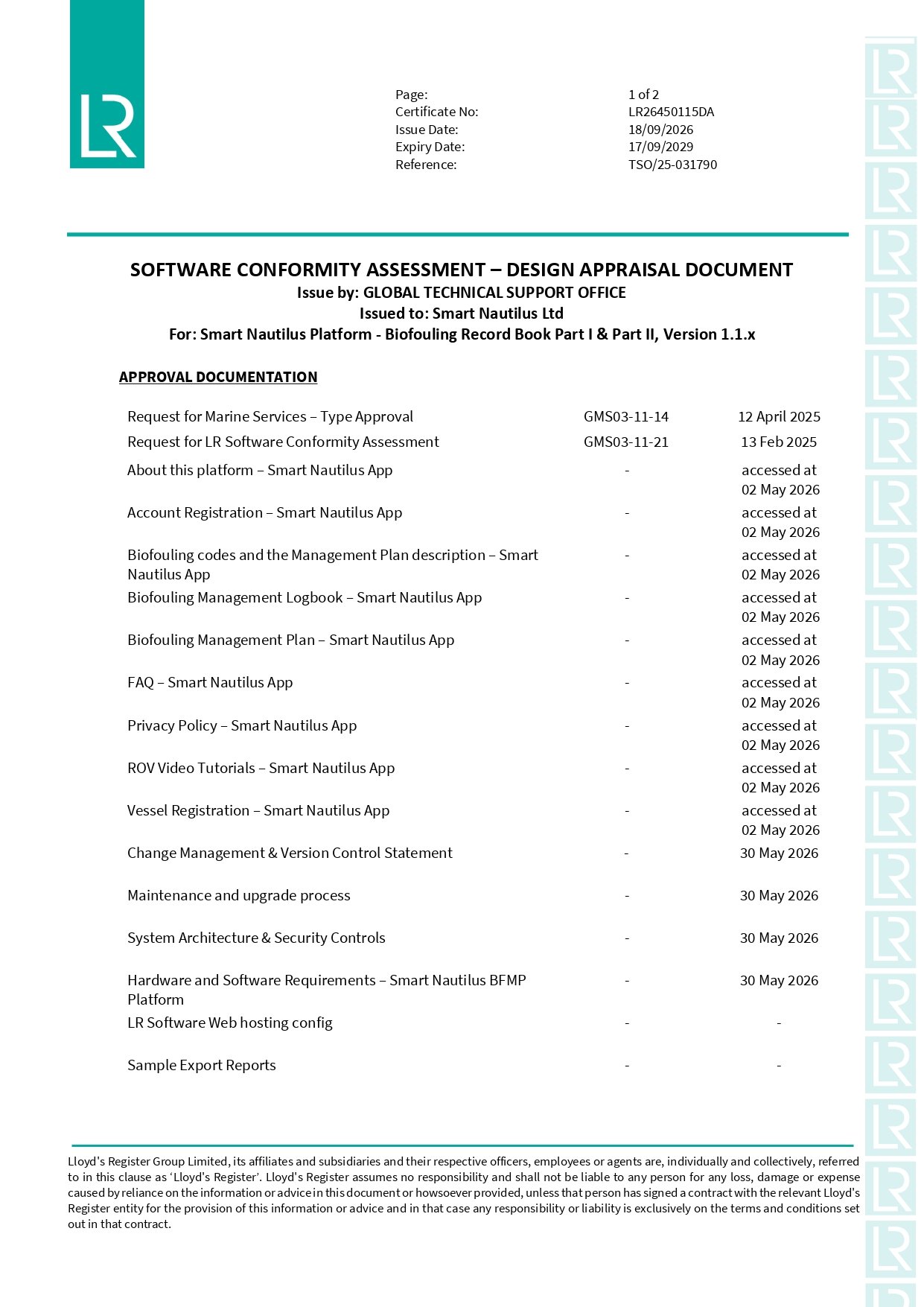 Software Conformity Assessment - Design Appraisal Document